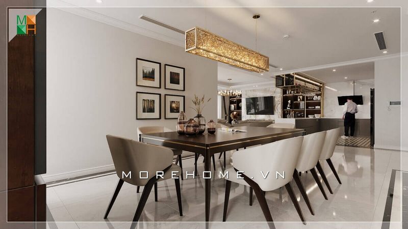 Mẫu bộ bàn ăn 8 ghế sang trọng chất liệu sofa chân ghế gỗ hiện đại, phù hợp với thiết kế không gian căn nhà.