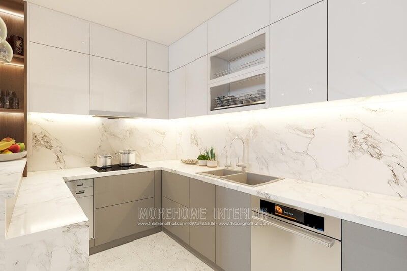 Căn bếp hiện đại với đồ nội thất tiện nghi, đáp ứng hoàn hảo mong muốn của người nội trợ