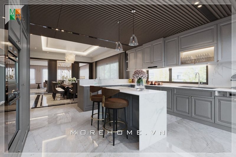 Ấn tượng với mẫu thiết kế phòng bếp sang trọng, đẳng cấp cho chung cư, nhà phố, biệt thự, mang phong cách hiện đại pha chút cổ điển truyền thống