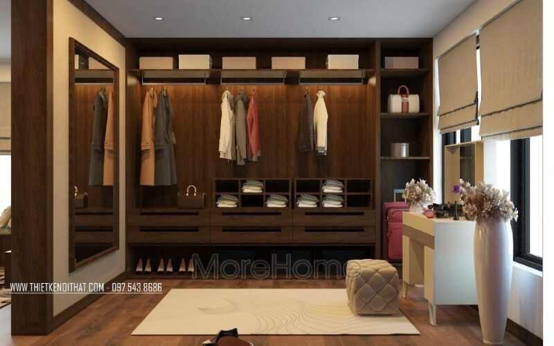 Tủ quần áo chung cư được thiết kế hiện đại kết hợp ngăn tủ đề đồ thuận tiện cho người sử dụng