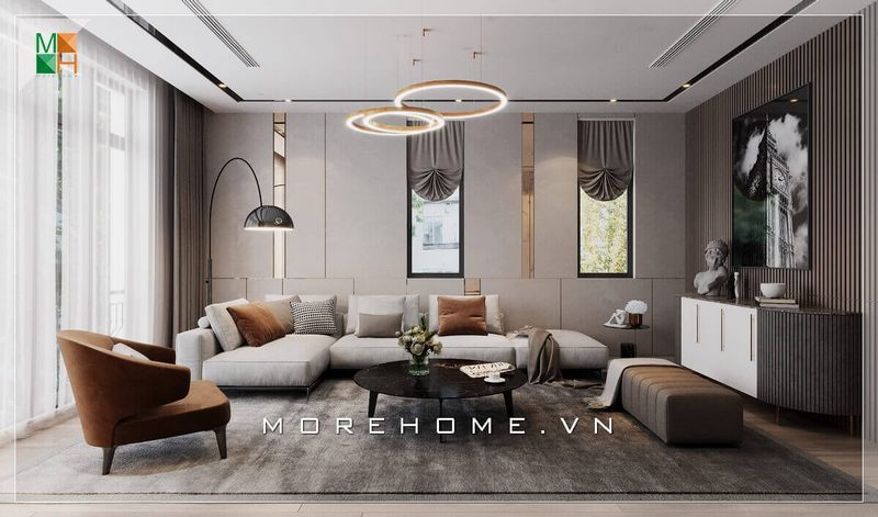 .
Bộ sofa phòng khách gồm một ghế chữ L và một ghế đơn được làm bằng gỗ tự nhiên bọc bằng nỉ cao cấp, tạo nên sự trẻ trung và hiện đại cho căn phòng.